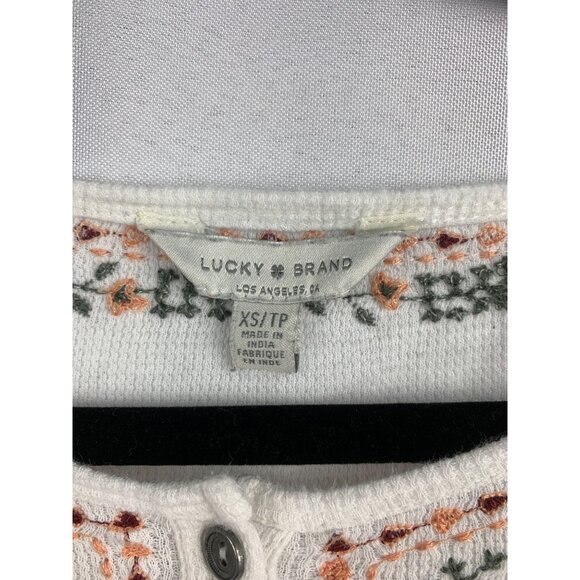 Lucky Brand Womens XS Ivory Embroidered Henley Top - Picture 3 of 5